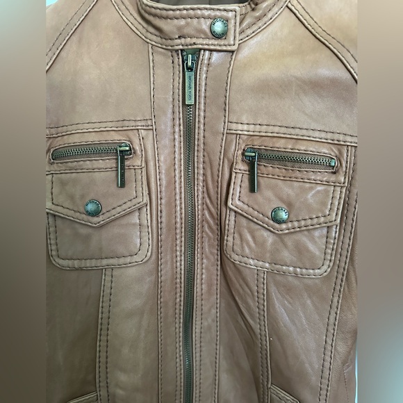 Michael Kors tan leather jacket Ladies S - Picture 3 of 7